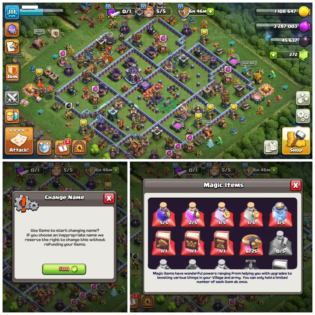 TH15 Max Type 🧣 Walls Fully Maxed 🧣 6 Epic Equipments 🧣 Heroes BK47 AQ57 MP10 GW54 RC36 🧣 Stacked Magic Items 🧣