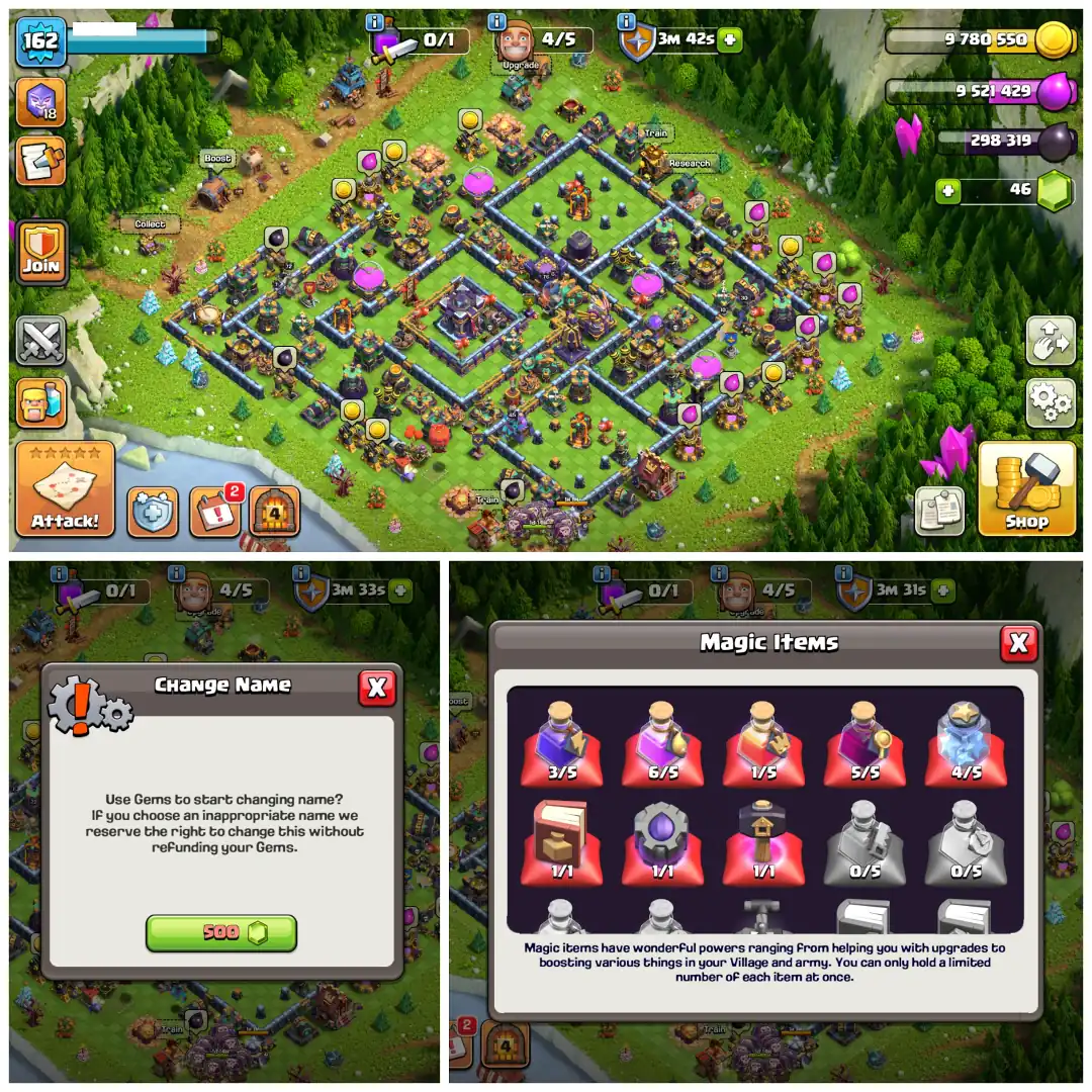 TH15 Semi Max ⚔️ XP 162 ⚔️ 9 Epic Equipments ⚔️ Heroes BK72 AQ76 MP45 GW51 RC30 ⚔️ Tough Defenses ⚔️ Strong Army Troops ⚔️
