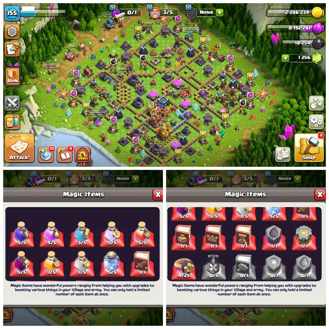 🔱 TH16 SEMI MAX 🔱 XP 155 🔱 4 EPIC EQUIPMENTS 🔱 BK 62 AQ 63 MP 42 GW 36 RC 22 🔱 GOLDEN WALLS 🔱 6 SKINS 🔱 LOADED ITEMS 🔱