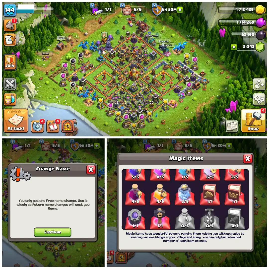 🎯 TH16 DONATION ACCOUNT 🎯 XP 144 🎯 GOOD DEFENSE AND PROFILE 🎯 BK 52 AQ 62 MP 30 GW 33 RC 1 🎯 FREE NAME CHANGE 🎯 130 CWL MEDALS 🎯