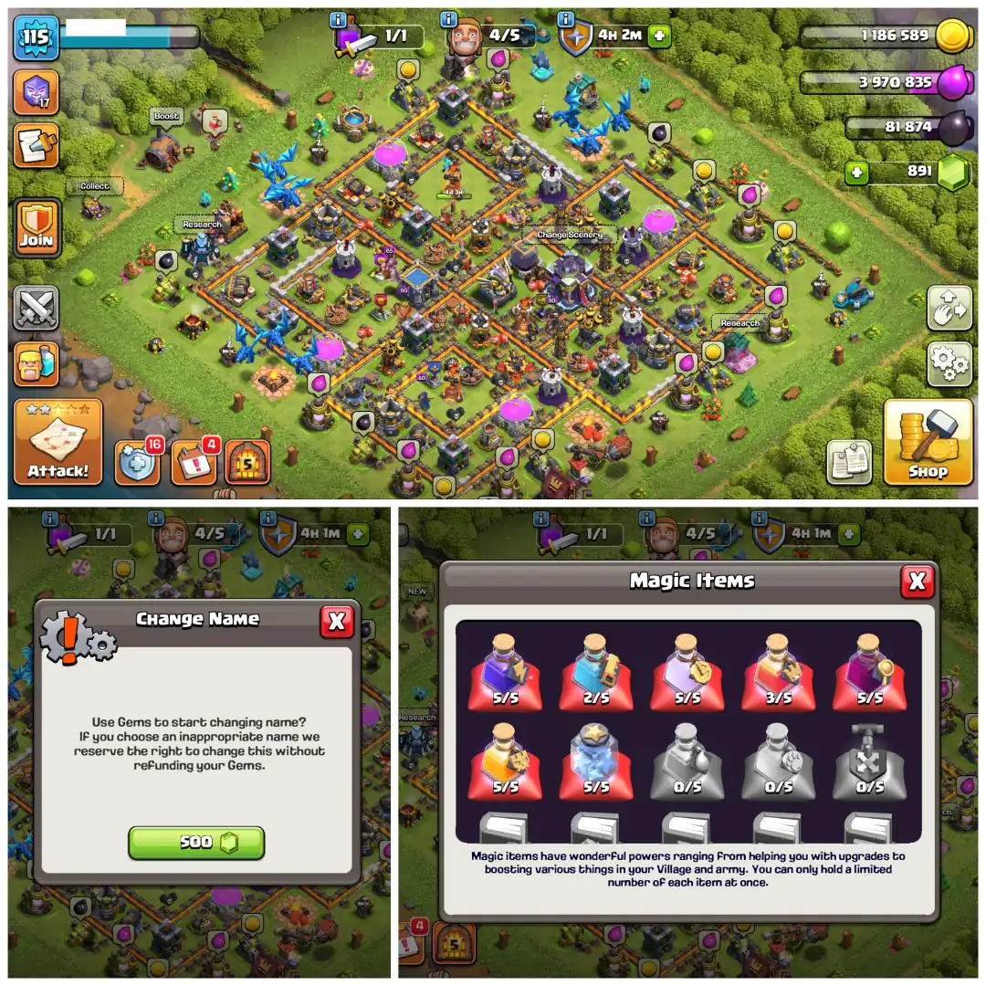 🛡️ TH15 DONATION ACCOUNT 🛡️ XP 115 🛡️ GOOD DEFENSES 🛡️ BK 44 AQ 50 MP 32 GW 23 RC 1 🛡️ NAME CHANGEABLE 🛡️